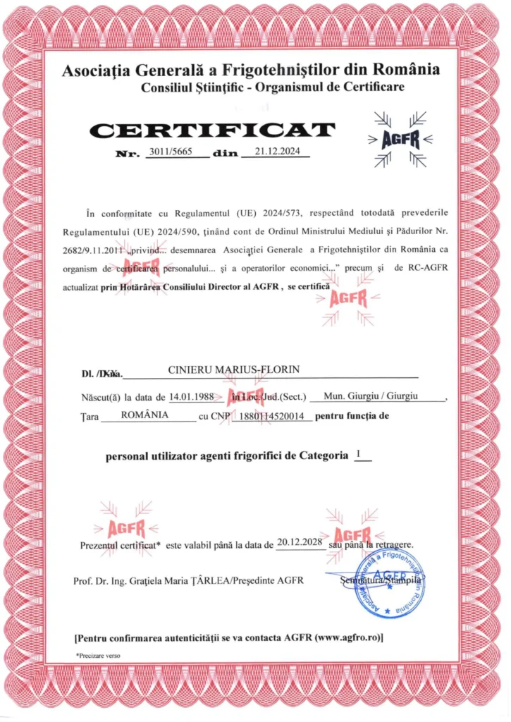 CERTIFICARE AGFR CINIERU MARIUS FLORIN